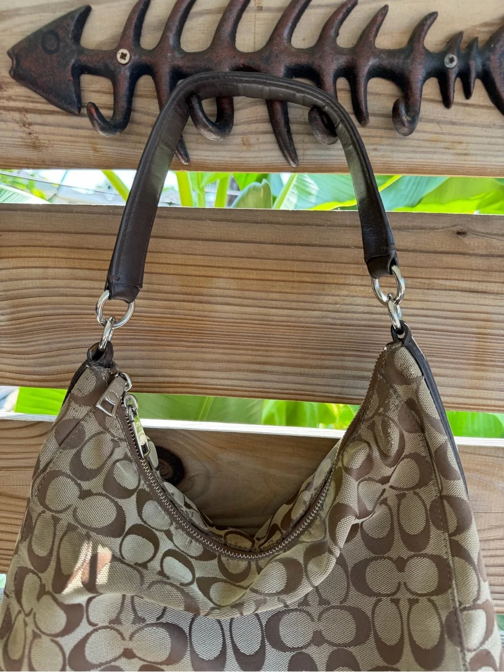 Coach Khaki/Brown Signature Hobo Shoulder Bag